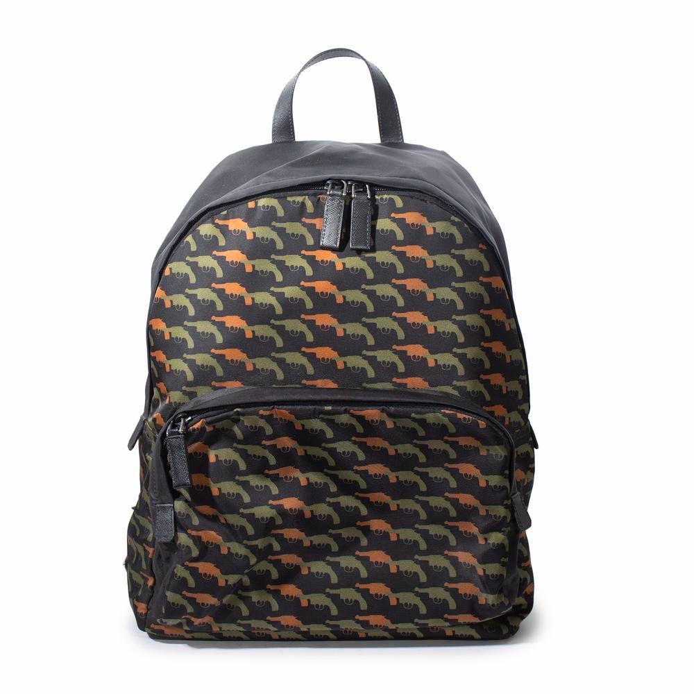 Prada Black, Olive & Orange Patterned Backpack